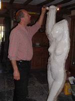 Simon Willmott working on the mould for Nikki's Daydream, a nude life size sculpture.